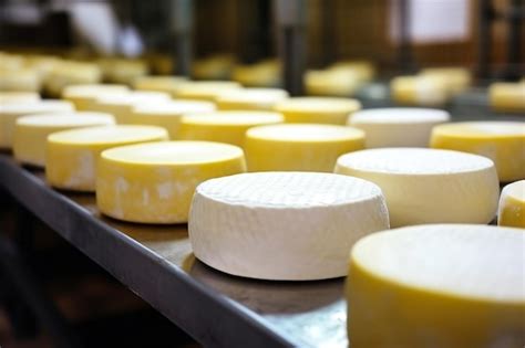 Premium Photo | Industrial cheese production Cheese on the conveyor in the industrial workshop ...