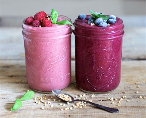 Raspberry Basil and Blueberry Mint Smoothies - Delicious and Healthy by Maya