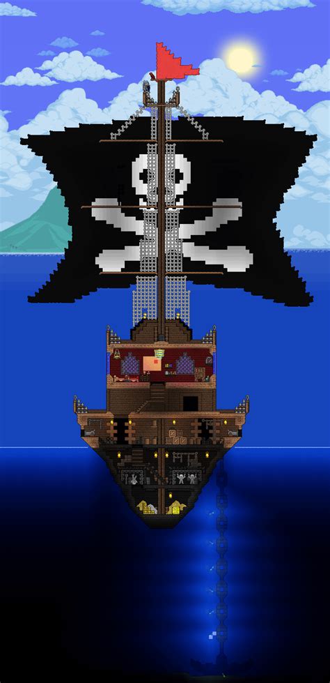 First attempt at a nice looking build - Pirate Ship Feat. Captain Morgan : r/Terraria