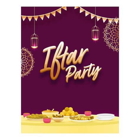 Premium Vector | Iftar party poster or template design with delicious meals on dining table and ...