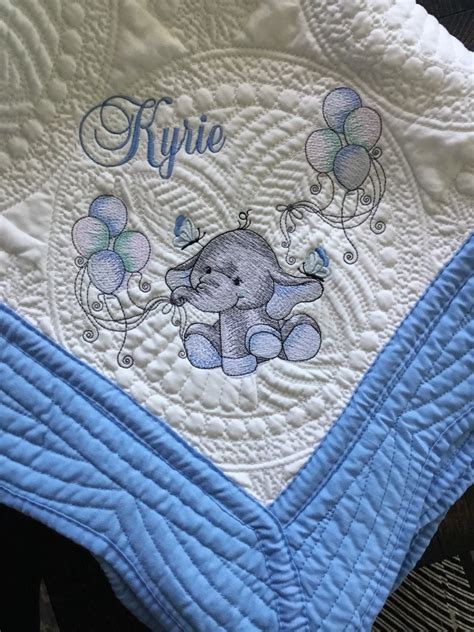 Heirloom baby boy quilt makes a treasured gift for years to come, Elephant Baby blanket ...