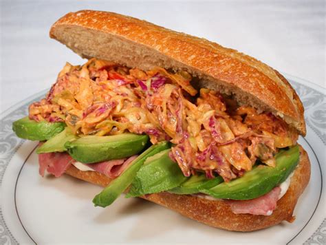 Corned Beef Coleslaw With Avocado on Demi Baguette Sandwich - Amazing Sandwiches | Sandwich Recipes