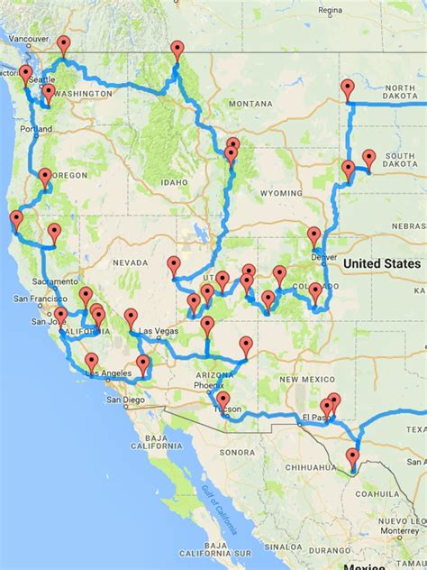 Road Trip National Parks USA Map