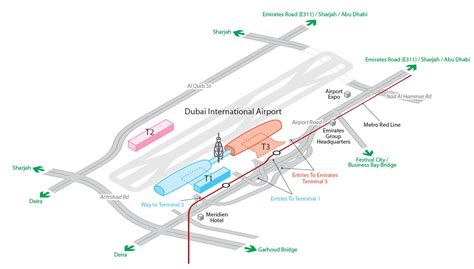 Map of Dubai airport: airport terminals and airport gates of Dubai