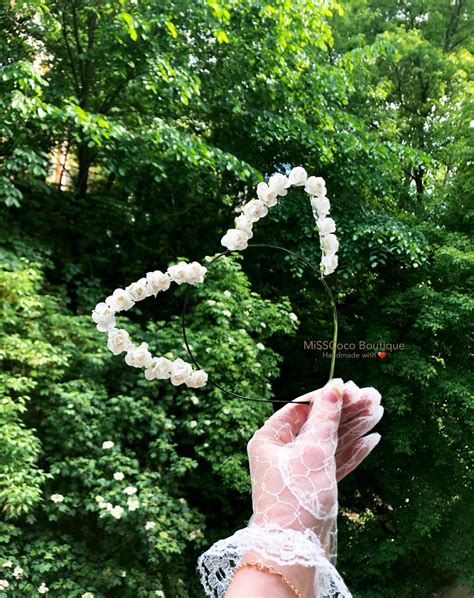 White Flower Cat Ears, Bride Ears, Floral Cat Ears, Bachelorette Tiara ...