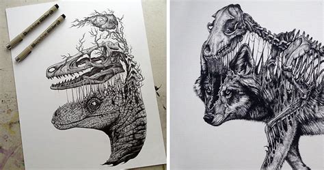 Animals Leave Their Skeletons Behind In Stunning Dark Drawings By Paul ...