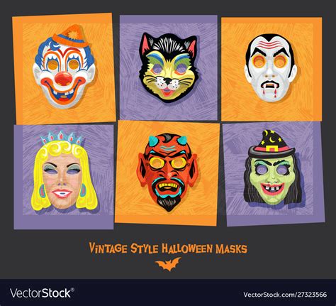 Set vintage style halloween masks Royalty Free Vector Image