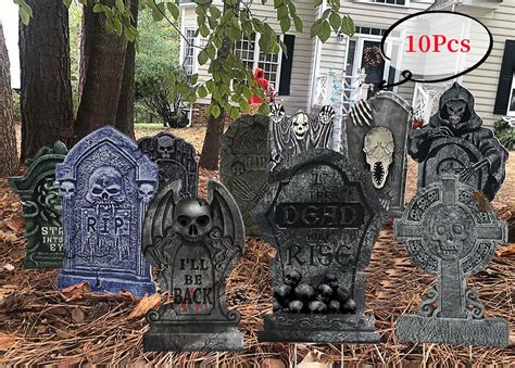 10PCS Halloween Tombstone Gravestone Yard Signs with Stakes for ...