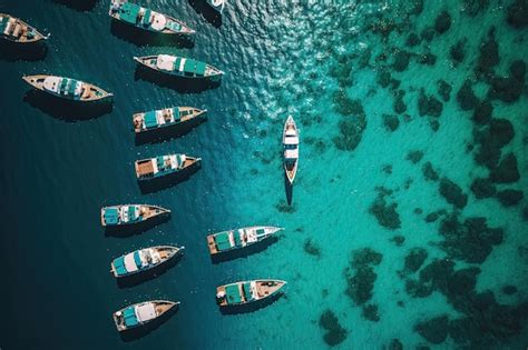 Premium AI Image | Boats out of thin air Aerial view of the sea ...