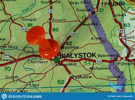 Red Pin on the Location on the Map of the Bialystok City in Poland Editorial Image - Image of ...