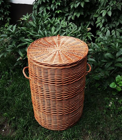 Large Wicker Laundry Basket Round Storage Basket With Lid - Etsy
