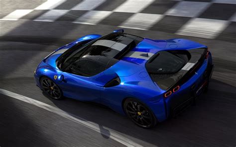 Download imagens 2021, Ferrari SF90 Spider, 4k, top view, exterior, blue convertible, new blue ...