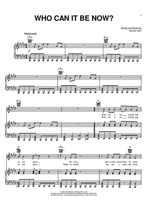 Who Can It Be Now?" Sheet Music by Men at Work for Piano/Vocal/Chords - Sheet Music Now