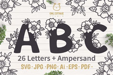 Floral alphabet svg, Floral Monogram letters Bundle, Wedding