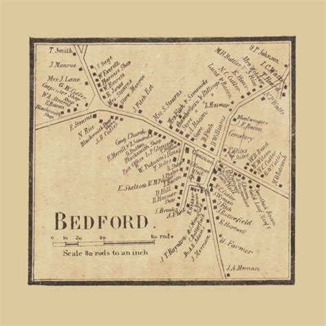 Bedford, Bedford Massachusetts 1856 Old Town Map Custom Print ...