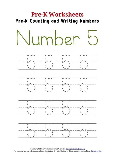 Writing Number 5 Worksheet | Pre K Worksheets Org | Pre k worksheets ...