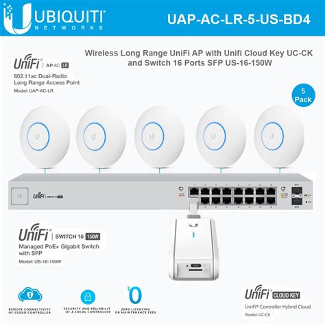 Ubiquiti UniFi AP AC LR UAP-AC-LR-5-US Wireless AP 802.11ac Long Range with UniFi Cloud Key UC ...