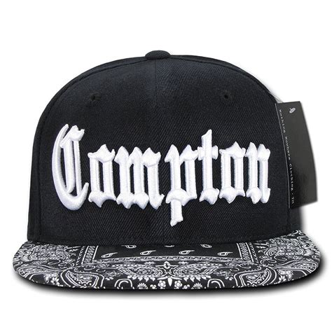 Compton Flat Bill Snapback Black Adjustable Baseball Cap Hat - Bandana ...