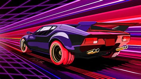 Online crop | HD wallpaper: retrowave, car, vehicle, sports car ...