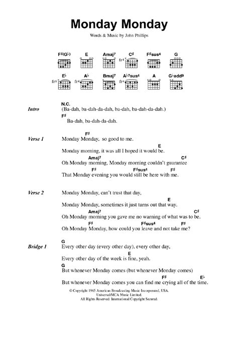 Monday Monday by The Mamas & The Papas - Guitar Chords/Lyrics - Guitar Instructor