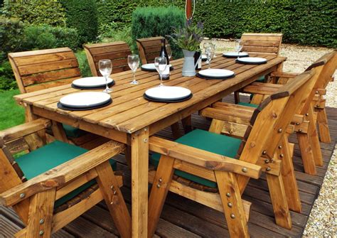 Eight Seater Solid Wood Rectangular Garden / Patio Table and Chairs Set - Timber Furniture