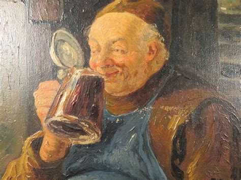 19TH C OIL ON CANVAS PAINTING OF A FRIAR DRINKING