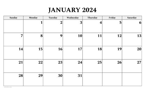 January 2024 Calendar | Free Printable PDF, XLS and PNG