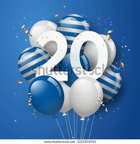 Happy 20th Birthday Blue Balloons Greeting Stock Illustration ...