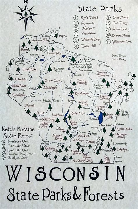 Wisconsin State Parks Map - Etsy