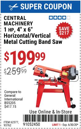 CENTRAL MACHINERY 1 HP 4 in. x 6 in. Horizontal/Vertical Metal Cutting ...