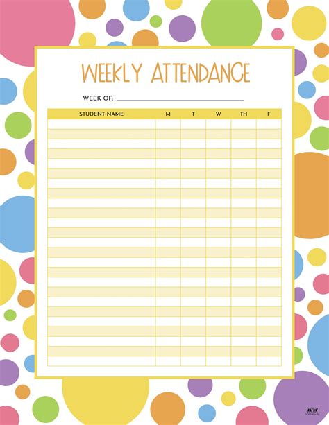 Student Attendance Sheet Printable