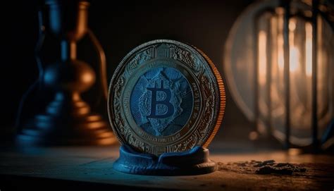 Premium AI Image | A coin with the letter b on it sits on a table in front of a lantern.