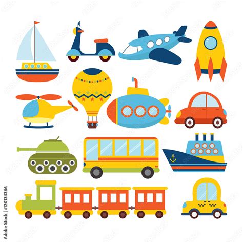 Set of cartoon transport. Transportation theme Stock Vector | Adobe Stock