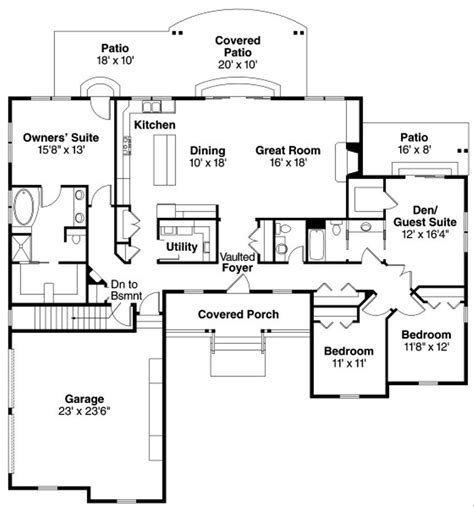 Ranch Style House Plan - 4 Beds 2.5 Baths 2400 Sq/Ft Plan #124-818 ...