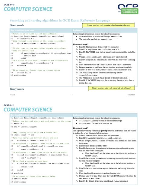 Guide To Searching and Sorting Algorithms in Ocr Exam Reference ...