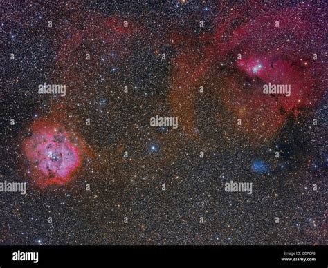 The Monoceros region showing the Rosette Nebula, Cone Nebula and Christmas Tree Cluster Stock ...