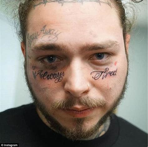 Post Malone gets 'always tired' tattooed under his eyes, adding to rapper's facial inkings ...