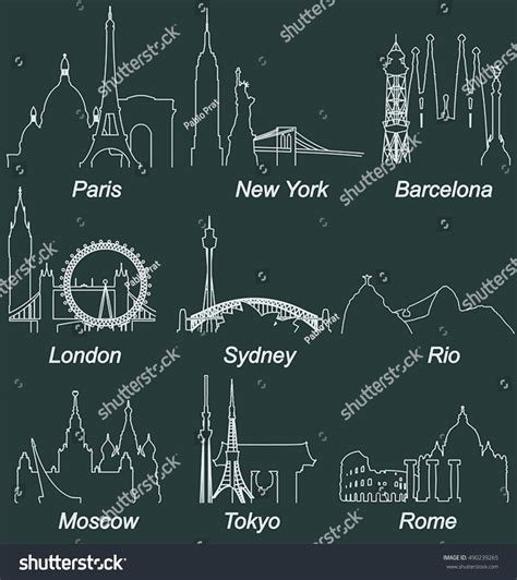 World Famous Cities Landmarks Stock Vector (Royalty Free) 490239265 ...