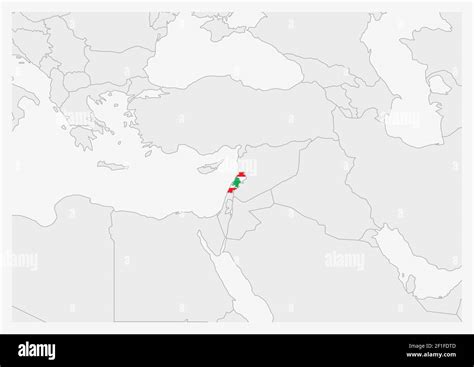 Lebanon map highlighted in Lebanon flag colors, gray map with ...