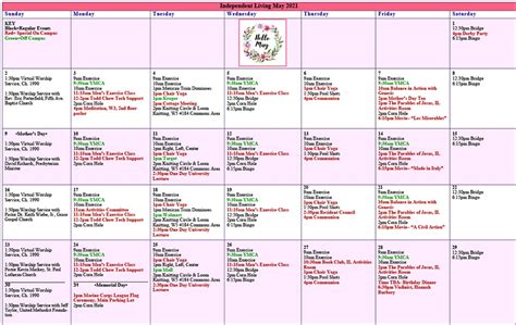 May 2021 Resident Events Calendar - Woodlands