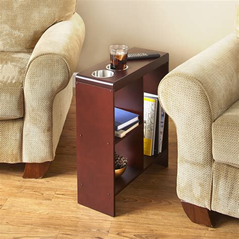 Slim End Table with Drink Holders and Built-in Shelving - Walmart.com - Walmart.com