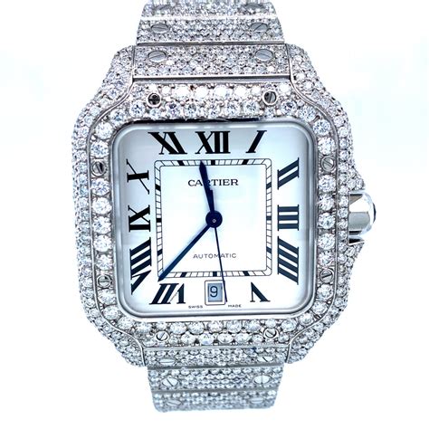 Cartier Santos de Cartier Large White Dial Full VVS Diamond Watch ...