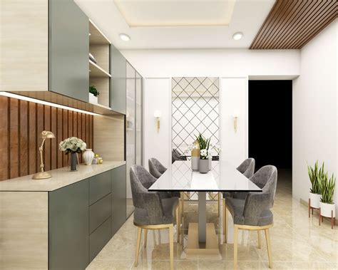 Contemporary Style Dining Room Design With Crockery Unit | Livspace