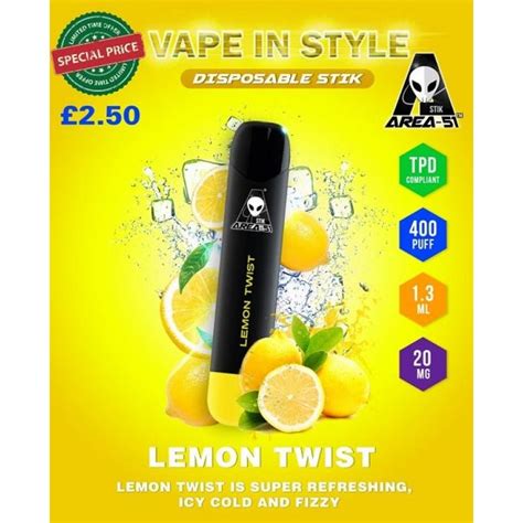 Lemon Twist By Area 51 Disposable Stik Pod Device | 400 Puffs 20MG