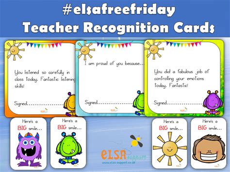 Teacher Recognition cards - ELSA Support for emotional literacy