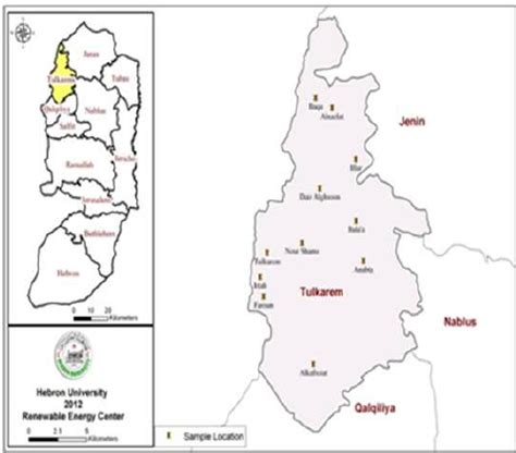 West Bank geographical map and sample location of Tulkarem district,...