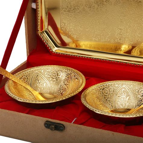 24 Ct Gold Plated Dual Bowl With Tray | Boontoon