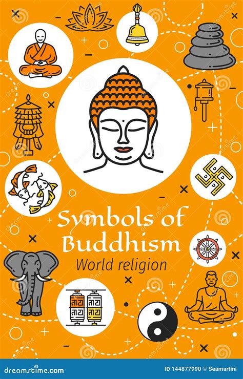 Buddha, Buddhism Religion and Yoga Symbols Stock Vector - Illustration ...