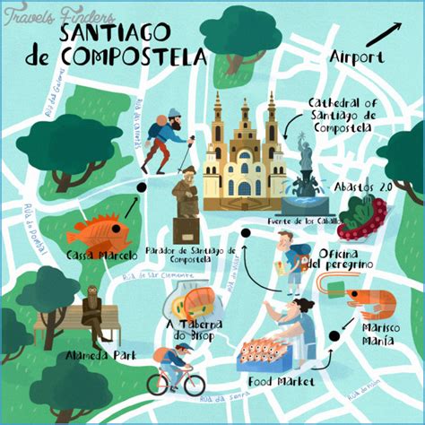 Santiago de Compostela Attractions Map - TravelsFinders.Com