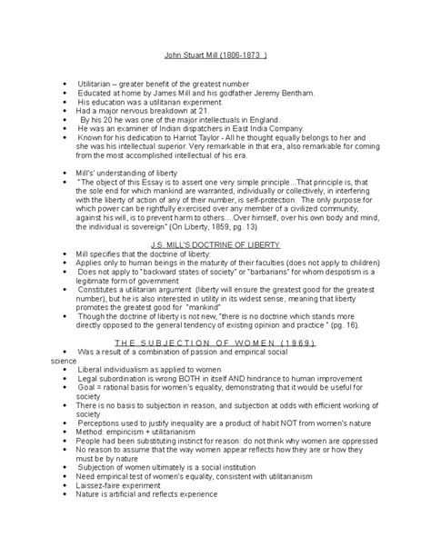 John Stuart Mill Intro - Gender and Political Theory MWF F22 - John Stuart Mill (1806-1873 ...